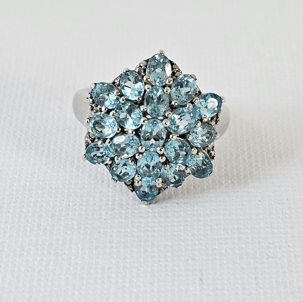 All Natural Paraiba Apatite Cluster Platinum/925 Size 6 - Picture 5 of 17